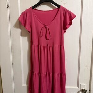 Pink Flutter Sleeve Kids Dress